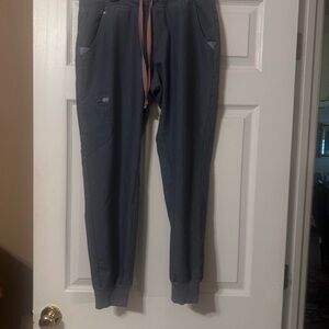 Figs Women ‘s Blue Jogger Pants with Pink Drawstring